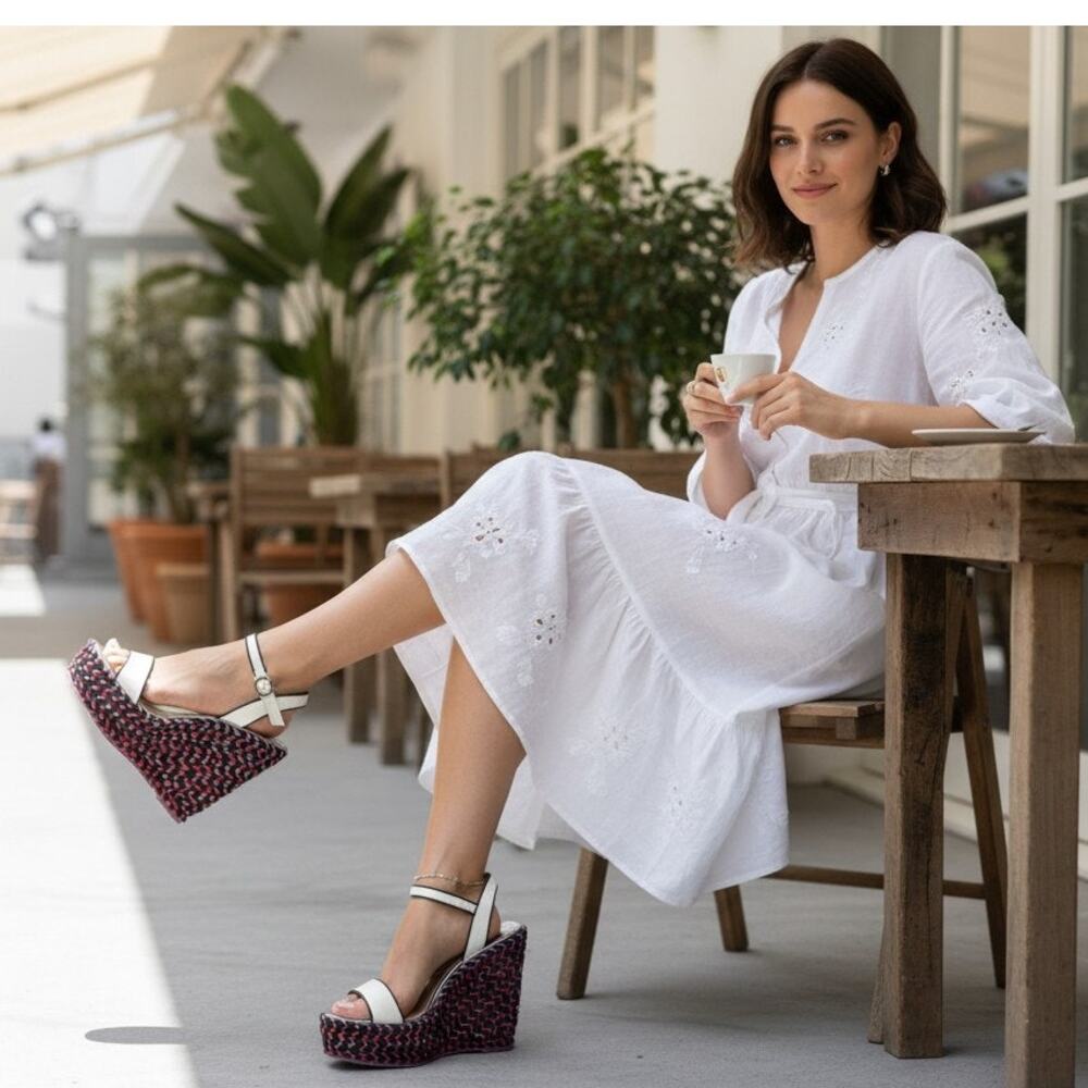 Sophia Webster Espadrille Wedge Sandals Womens 41 White/Multi Lucita Leather